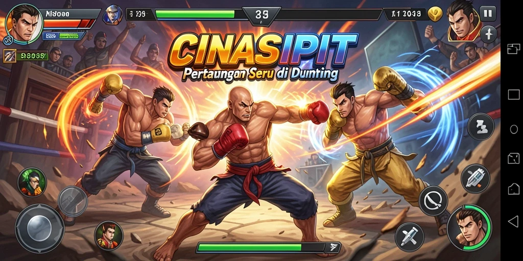 Screenshot utama CINASIPIT menampilkan aksi pertarungan yang mendebarkan.