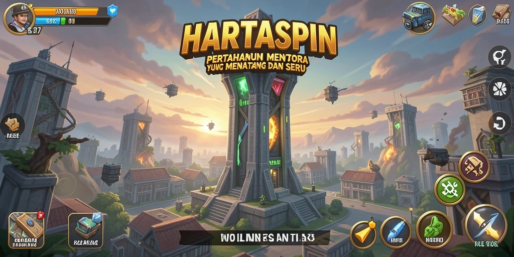 Tampilan gameplay Tower Defense yang menarik di HARTASPIN.