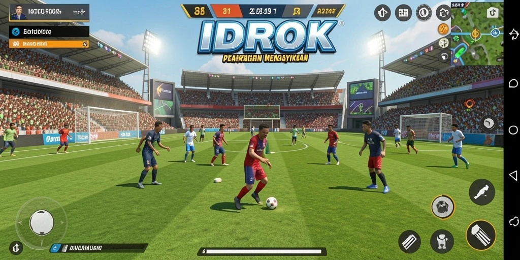 Screenshot utama IDROK menunjukkan aksi pertandingan olahraga yang seru.