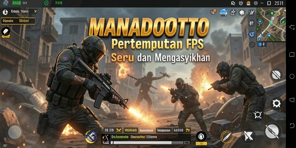 Screenshot gameplay MANADOTOTO menampilkan aksi tembak-menembak yang seru.