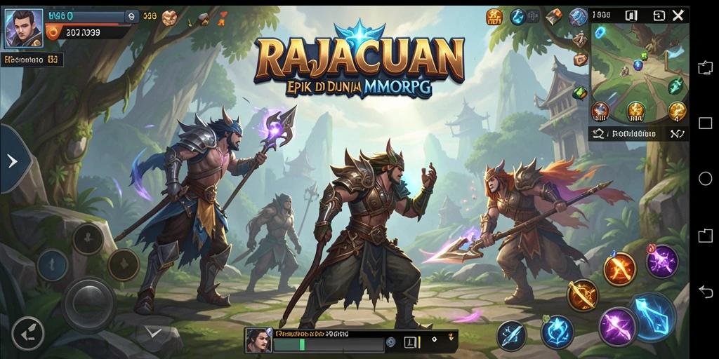 Screenshot gameplay RAJACUAN menampilkan pertempuran seru di dunia MMORPG.