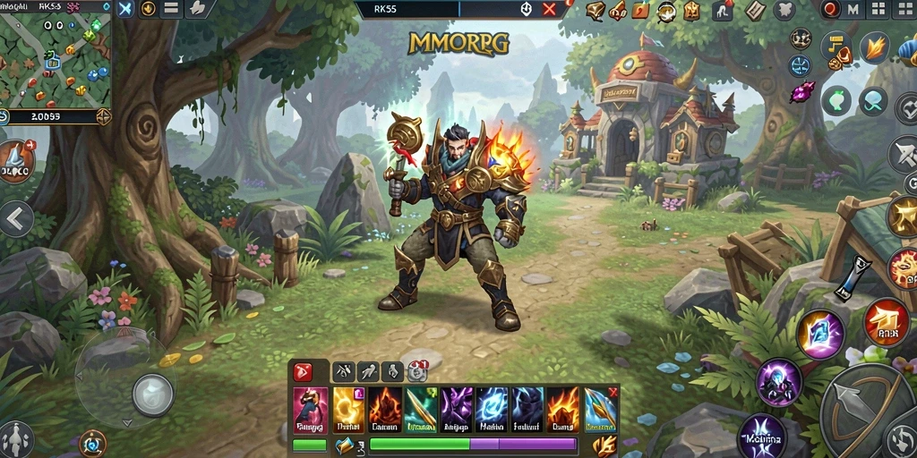 Screenshot gameplay RK55 yang menampilkan aksi seru dalam pertempuran MMORPG.