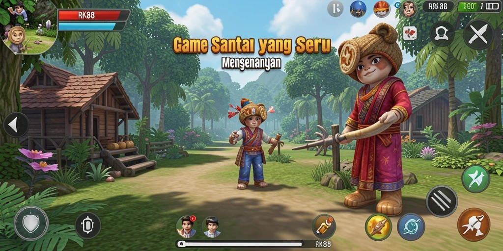 Screenshot gameplay RK88 yang penuh warna dan seru.
