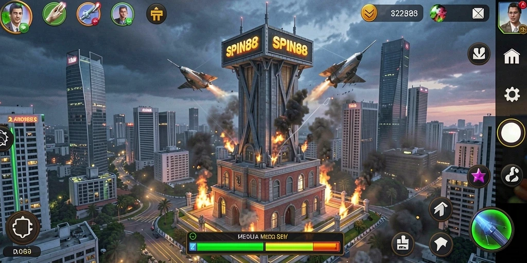 Screenshot gameplay menunjukkan aksi pertahanan menara yang seru.
