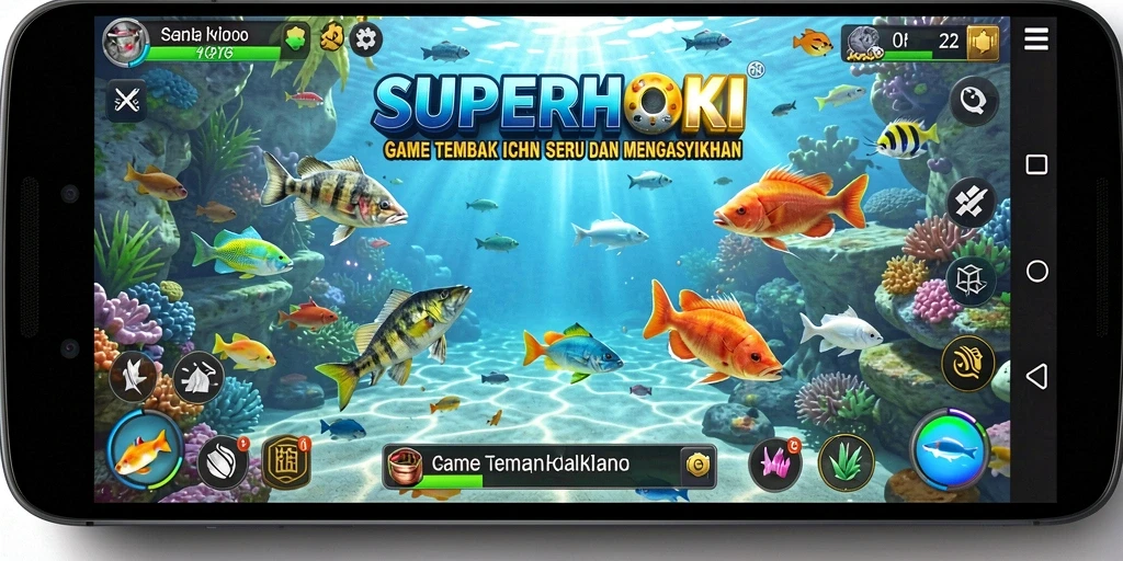 Gameplay SUPERHOKI menampilkan keseruan menembak ikan dengan grafis menawan.