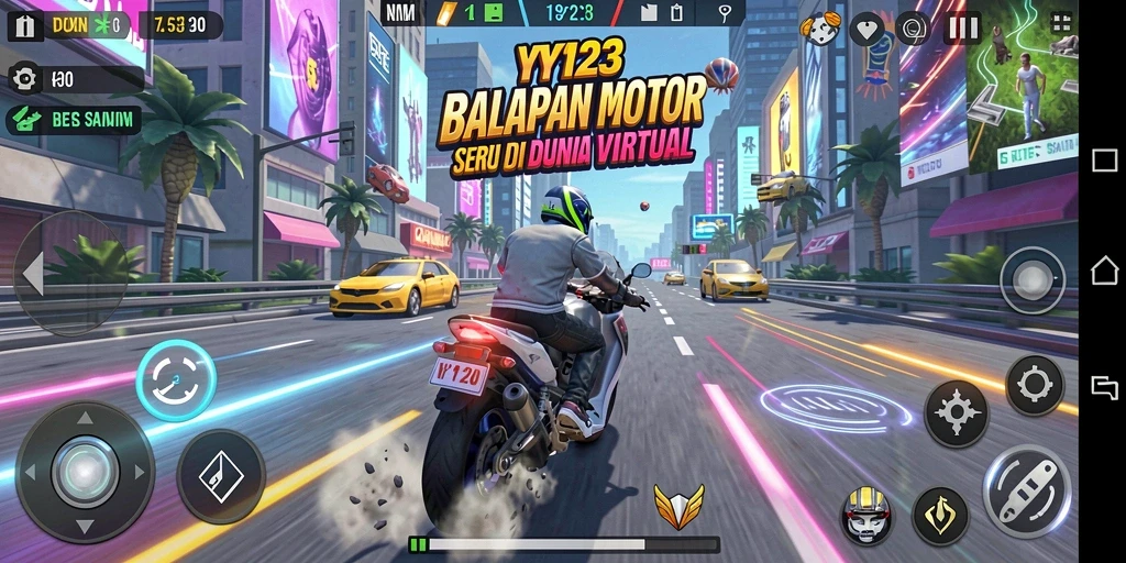 Tampilan gameplay seru di trek balap motor.